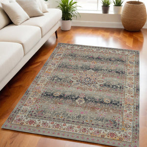 Homeroots 4' X 6' Floral Distressed Area Rug In Ivory, Brown & Gray - Durable, Stain-resistant Design For Any Space  Polypropylene 553364