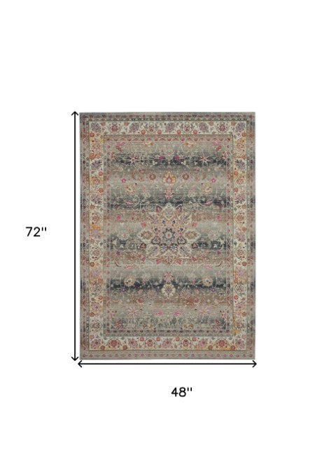 Homeroots 4' X 6' Floral Distressed Area Rug In Ivory, Brown & Gray - Durable, Stain-resistant Design For Any Space  Polypropylene 553364