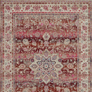 Homeroots 4' X 6' Ivory & Red Floral Distressed Area Rug - Durable, Stain-resistant, Perfect For Any Room!  Polypropylene 553365