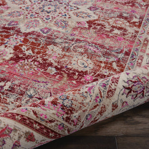 Homeroots 4' X 6' Ivory & Red Floral Distressed Area Rug - Durable, Stain-resistant, Perfect For Any Room!  Polypropylene 553365