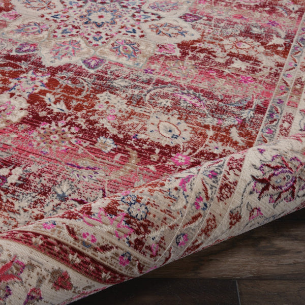Homeroots 4' X 6' Ivory & Red Floral Distressed Area Rug - Durable, Stain-resistant, Perfect For Any Room!  Polypropylene 553365