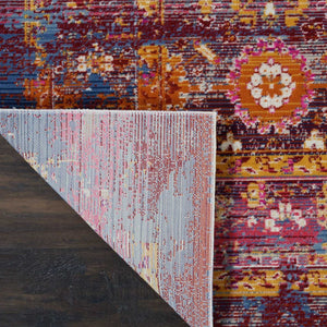 Homeroots 4' X 6' Stylish Blue, Yellow & Red Floral Distressed Area Rug - Durable, Stain Resistant & Versatile!  Polypropylene 553366