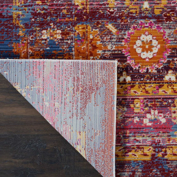 Homeroots 4' X 6' Stylish Blue, Yellow & Red Floral Distressed Area Rug - Durable, Stain Resistant & Versatile!  Polypropylene 553366