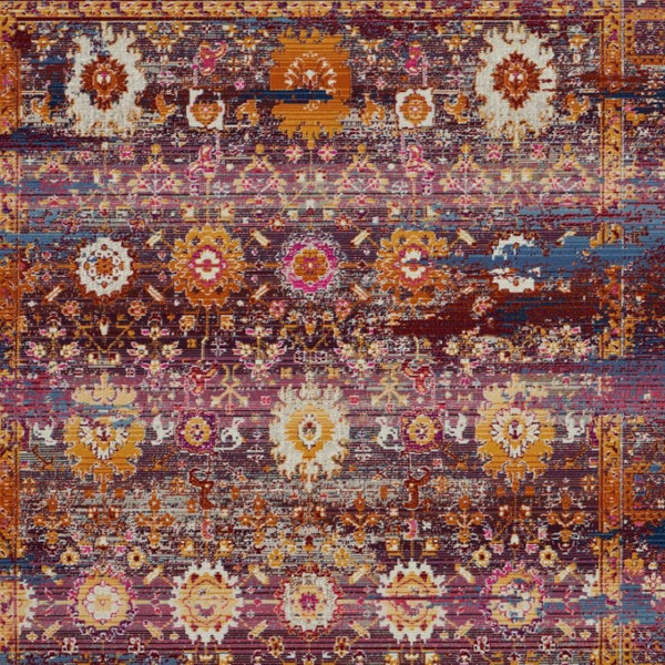 Homeroots 4' X 6' Stylish Blue, Yellow & Red Floral Distressed Area Rug - Durable, Stain Resistant & Versatile!  Polypropylene 553366