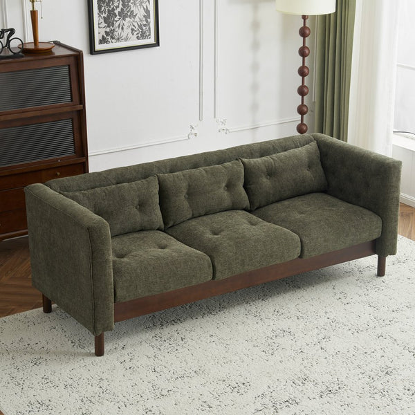 English Elm Christopher Knight Home® - 78" Upholstered Sofa with Tufted Linen-Like Fabric, Deep 19" Seat, Sturdy Rubber Wood Legs, 900lb Capacity Dark Green N763P243921F
