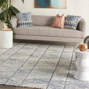 Homeroots 8' Modern Blue And White Wool Geometric Area Rug - Stain Resistant, Stylish, Perfect For Family Spaces 8' X 12' Wool 553376