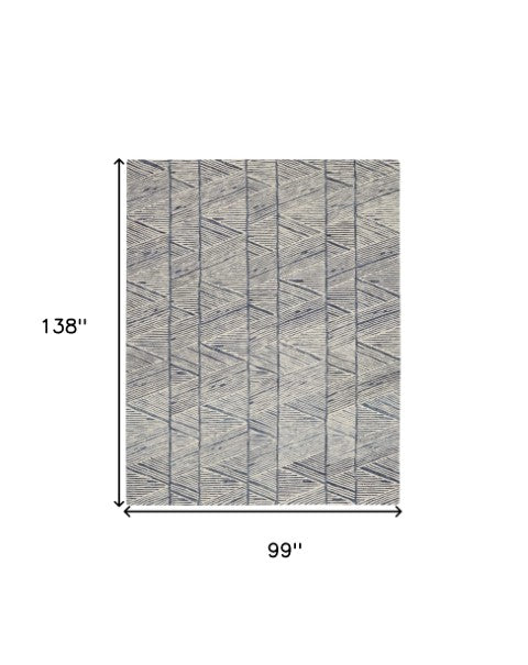 Homeroots 8' Modern Blue And White Wool Geometric Area Rug - Stain Resistant, Stylish, Perfect For Family Spaces 8' X 12' Wool 553376