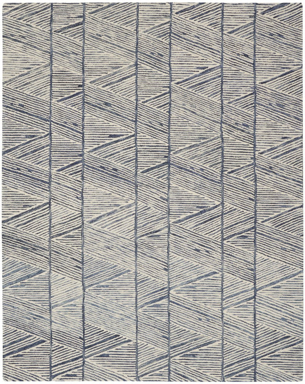 Homeroots 8' Modern Blue And White Wool Geometric Area Rug - Stain Resistant, Stylish, Perfect For Family Spaces 8' X 12' Wool 553376