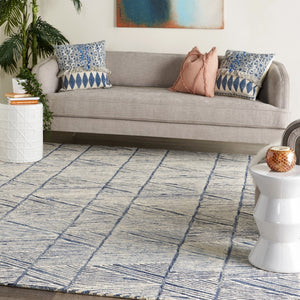 Homeroots 8' Modern Blue And White Wool Geometric Area Rug - Stain Resistant, Stylish, Perfect For Family Spaces 8' X 10' Wool 553378