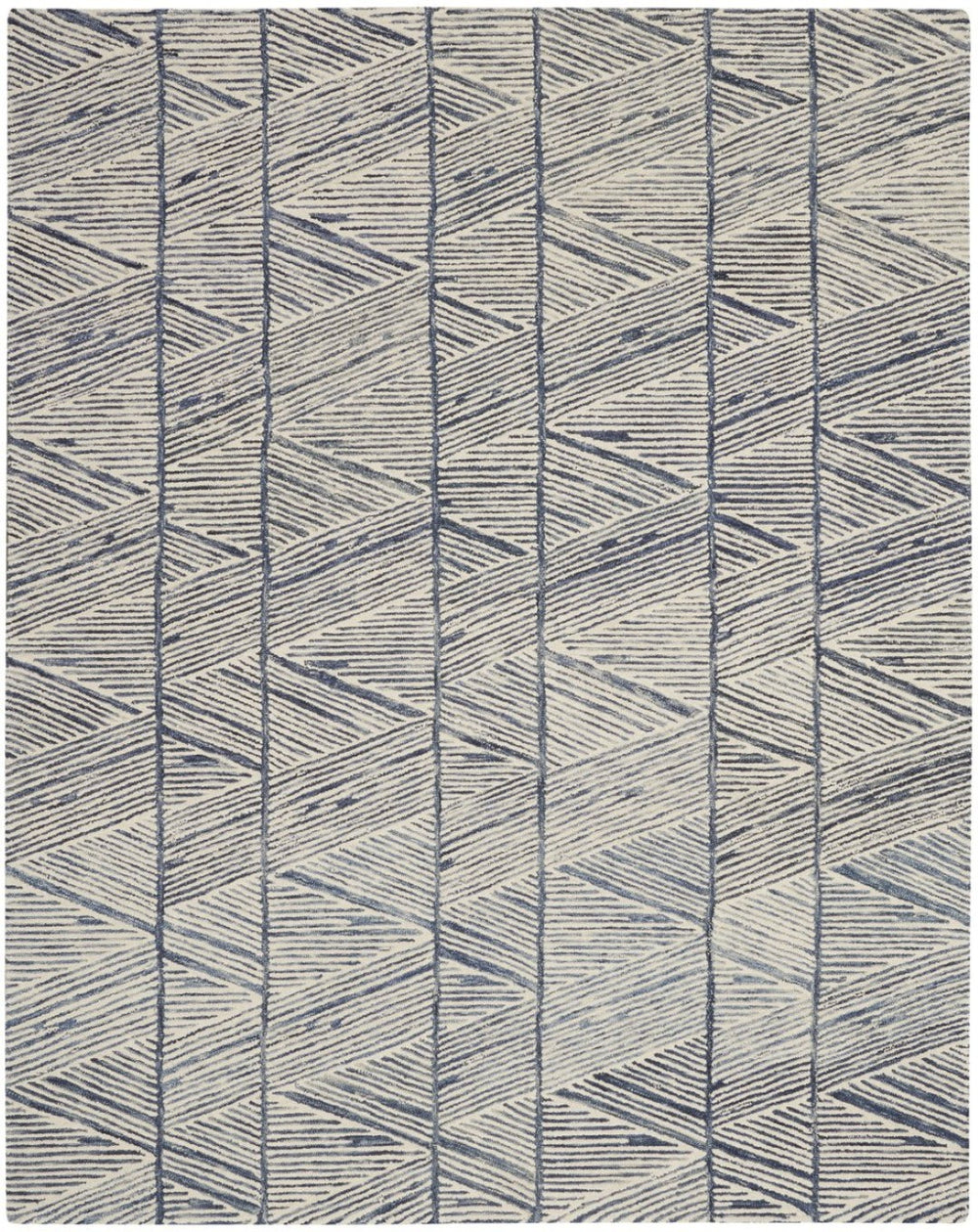 HomeRoots 8' Blue and White Wool Geometric Area Rug - Modern Style, Stain-Resistant, Plush Comfort for Homes 8' X 10' 553378