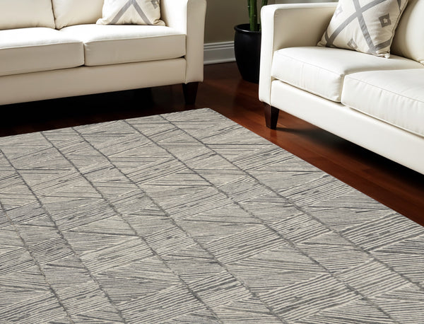 Homeroots 8' Gray And White Wool Abstract Area Rug - Modern Design For Cozy Elegance And Style In Any Room 8' X 10' Wool 553379