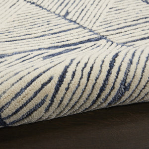 HomeRoots 8' Blue and White Abstract Wool Runner Rug - Modern Design for Hallways, Kitchens, and Entryways 553380