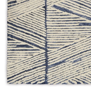 HomeRoots 8' Blue and White Abstract Wool Runner Rug - Modern Design for Hallways, Kitchens, and Entryways 553380