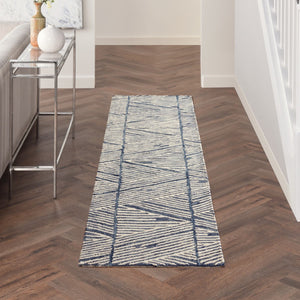HomeRoots 8' Blue and White Abstract Wool Runner Rug - Modern Design for Hallways, Kitchens, and Entryways 553380