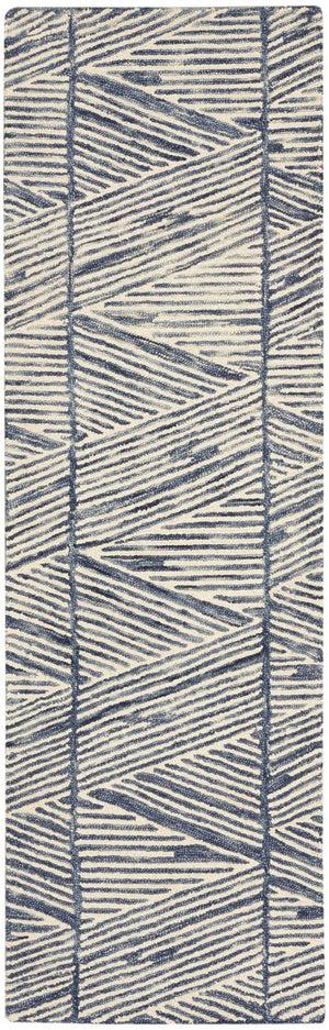 HomeRoots 8' Blue and White Abstract Wool Runner Rug - Modern Design for Hallways, Kitchens, and Entryways 553380