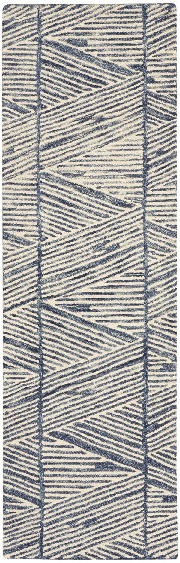 HomeRoots 8' Blue and White Abstract Wool Runner Rug - Modern Design for Hallways, Kitchens, and Entryways 553380