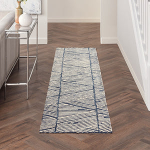 Homeroots 8' Blue And White Wool Abstract Runner Rug - Chic Modern Accent For Hallways, Laundry, And More!  Wool 553380