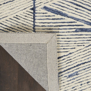 HomeRoots 8' Blue and White Abstract Wool Runner Rug - Modern Design for Hallways, Kitchens, and Entryways 553380
