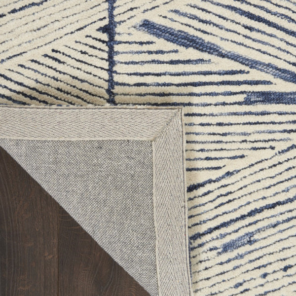 HomeRoots 8' Blue and White Abstract Wool Runner Rug - Modern Design for Hallways, Kitchens, and Entryways 553380