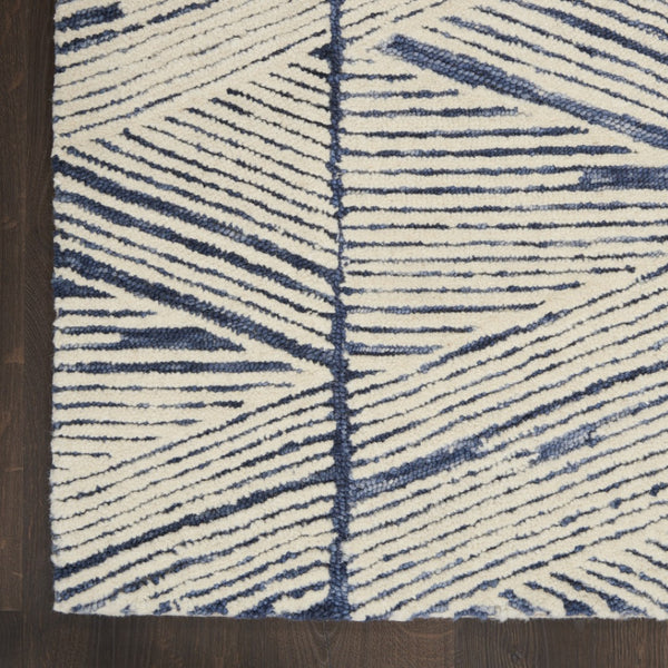 HomeRoots 8' Blue and White Abstract Wool Runner Rug - Modern Design for Hallways, Kitchens, and Entryways 553380