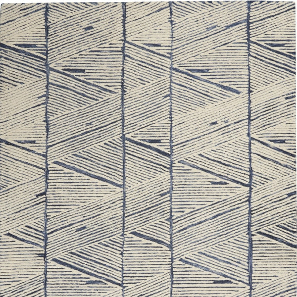 Homeroots 8' Modern Blue And White Wool Geometric Area Rug - Stain Resistant, Stylish, Perfect For Family Spaces 5' X 7' Wool 553381