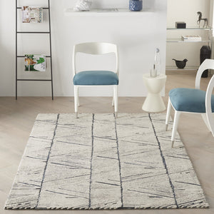 Homeroots 8' Modern Blue And White Wool Geometric Area Rug - Stain Resistant, Stylish, Perfect For Family Spaces 5' X 7' Wool 553381