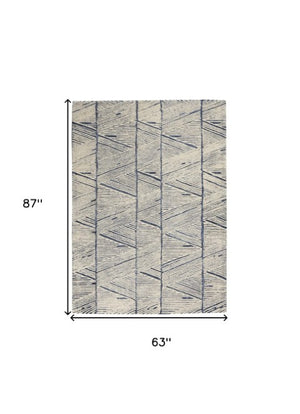 Homeroots 8' Modern Blue And White Wool Geometric Area Rug - Stain Resistant, Stylish, Perfect For Family Spaces 5' X 7' Wool 553381