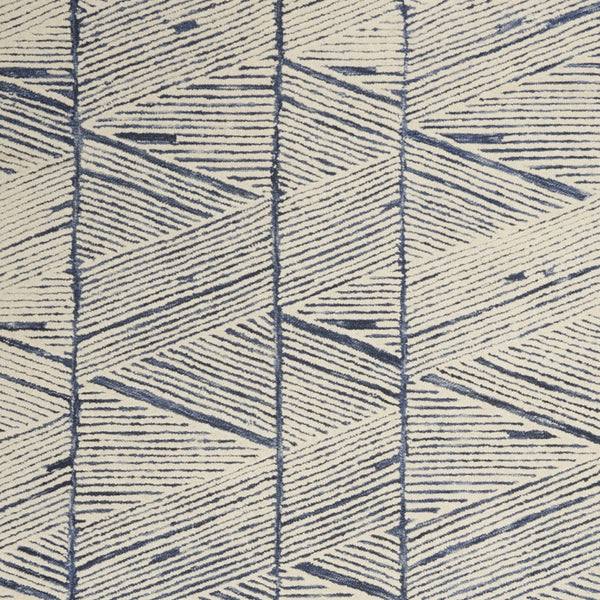 Homeroots 8' Modern Blue And White Wool Geometric Area Rug - Stain Resistant, Stylish, Perfect For Family Spaces 5' X 7' Wool 553381