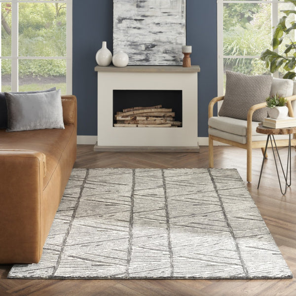 HomeRoots 8' Gray and White Wool Abstract Area Rug - Modern Design for Cozy Comfort in Living Spaces 4' X 6' 553383