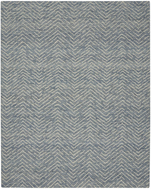 Homeroots 8' Wool Chevron Area Rug In Indigo And Ivory - Modern Artistry To Enhance Your Living Space Elegantly 8' X 12' Wool 553384