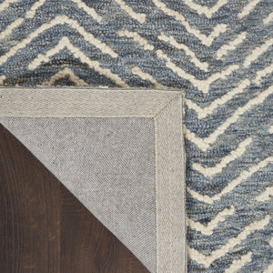 Homeroots 8' Wool Chevron Area Rug In Indigo And Ivory - Modern Artistry To Enhance Your Living Space Elegantly 8' X 12' Wool 553384