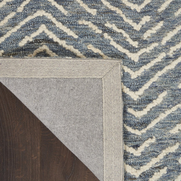 Homeroots 8' Wool Chevron Area Rug In Indigo And Ivory - Modern Artistry To Enhance Your Living Space Elegantly 8' X 12' Wool 553384
