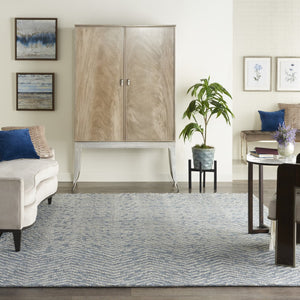 HomeRoots 8' Chevron Area Rug in Indigo and Ivory - Luxurious Wool Design for Modern Living Spaces and Comfort 8' X 12' 553384