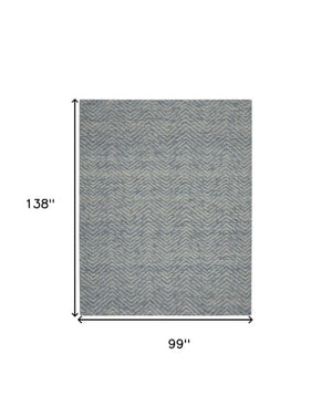 Homeroots 8' Wool Chevron Area Rug In Indigo And Ivory - Modern Artistry To Enhance Your Living Space Elegantly 8' X 12' Wool 553384