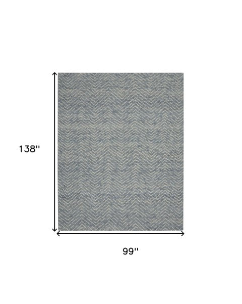 Homeroots 8' Wool Chevron Area Rug In Indigo And Ivory - Modern Artistry To Enhance Your Living Space Elegantly 8' X 12' Wool 553384