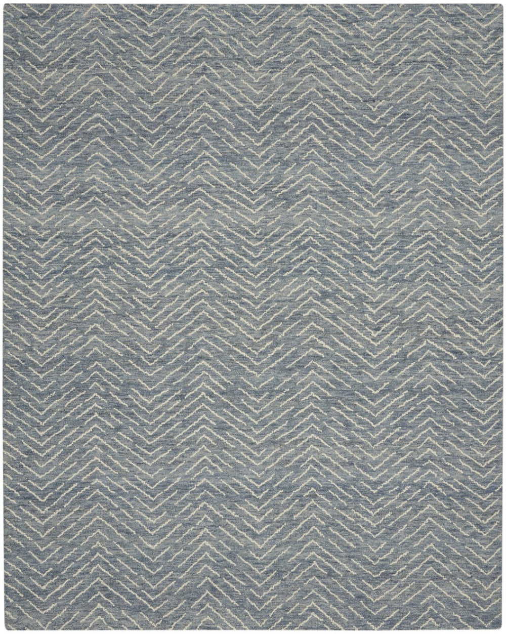 HomeRoots 8' Chevron Area Rug in Indigo and Ivory - Luxurious Wool Design for Modern Living Spaces and Comfort 8' X 12' 553384