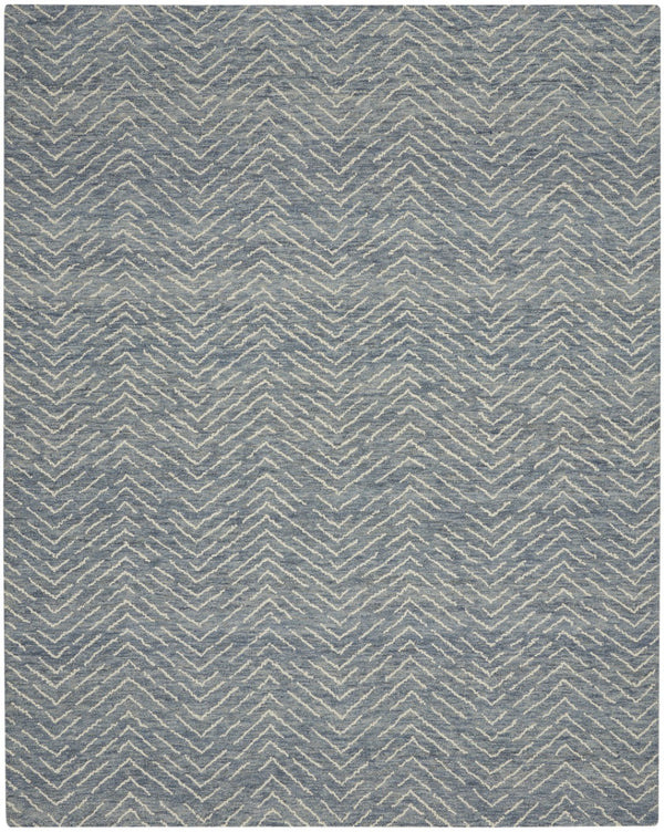 HomeRoots 8' Chevron Area Rug in Indigo and Ivory - Luxurious Wool Design for Modern Living Spaces and Comfort 8' X 12' 553384