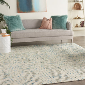Homeroots 8' Modern Ivory Blue And Green Wool Chevron Area Rug - Perfect For Enhancing Your Home's Style 8' X 12' Wool 553385