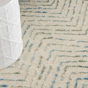 Homeroots 8' Modern Ivory Blue And Green Wool Chevron Area Rug - Perfect For Enhancing Your Home's Style 8' X 12' Wool 553385