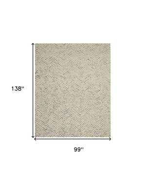 Homeroots 8' Modern Ivory Blue And Green Wool Chevron Area Rug - Perfect For Enhancing Your Home's Style 8' X 12' Wool 553385