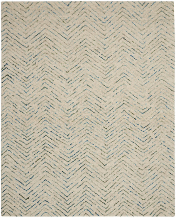 HomeRoots 8' Luxurious Wool Chevron Area Rug in Ivory, Blue & Green – Perfect for Modern Living Spaces! 8' X 12' 553385