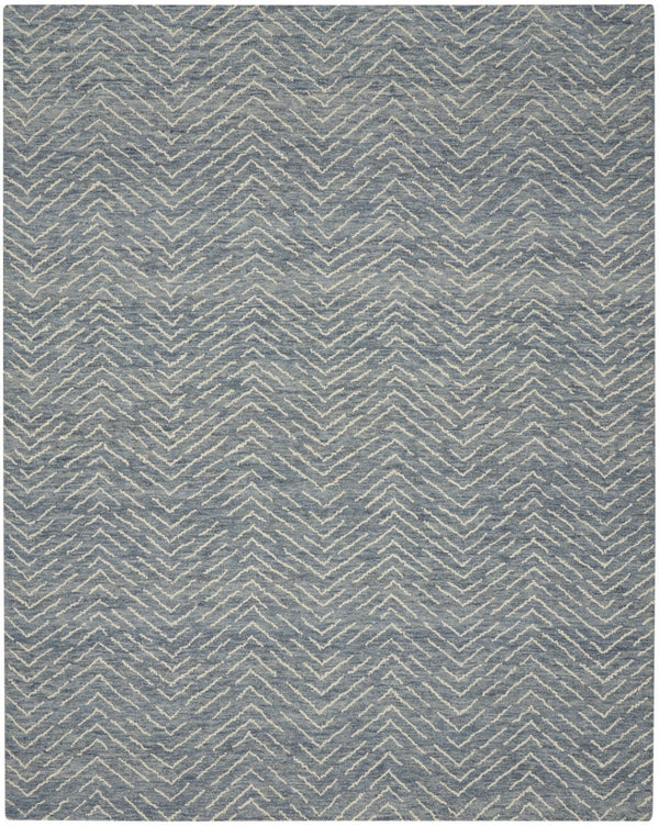 Homeroots 8' Wool Chevron Area Rug In Indigo And Ivory - Modern Artistry To Enhance Your Living Space Elegantly 8' X 10' Wool 553386