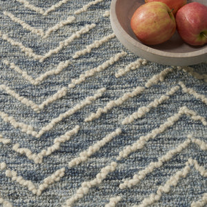 HomeRoots 8' Chevron Area Rug in Indigo and Ivory - Luxurious Wool Design for Modern Living Spaces and Comfort 8' X 10' 553386