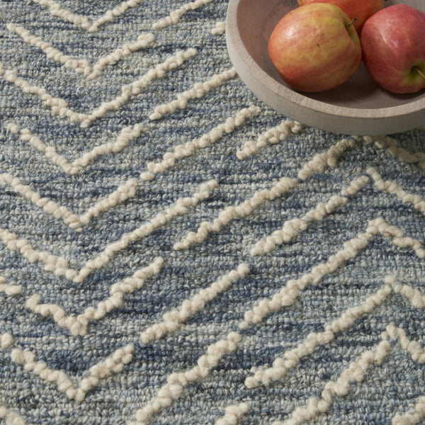HomeRoots 8' Chevron Area Rug in Indigo and Ivory - Luxurious Wool Design for Modern Living Spaces and Comfort 8' X 10' 553386