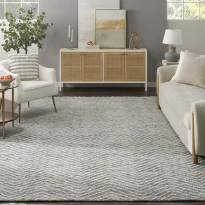 HomeRoots 8' Chevron Area Rug in Indigo and Ivory - Luxurious Wool Design for Modern Living Spaces and Comfort 8' X 10' 553386