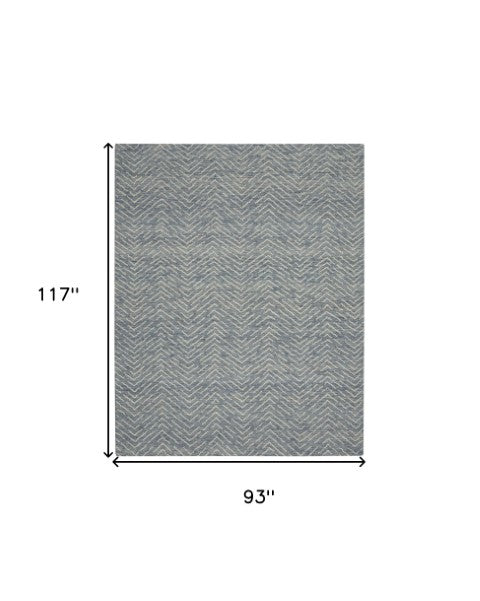 Homeroots 8' Wool Chevron Area Rug In Indigo And Ivory - Modern Artistry To Enhance Your Living Space Elegantly 8' X 10' Wool 553386