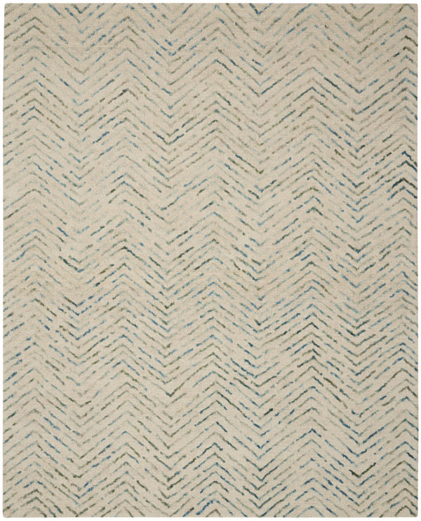 Homeroots 8' Modern Ivory Blue And Green Wool Chevron Area Rug - Perfect For Enhancing Your Home's Style 8' X 10' Wool 553387