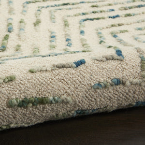 HomeRoots 8' Luxurious Wool Chevron Area Rug in Ivory, Blue & Green – Perfect for Modern Living Spaces! 8' X 10' 553387
