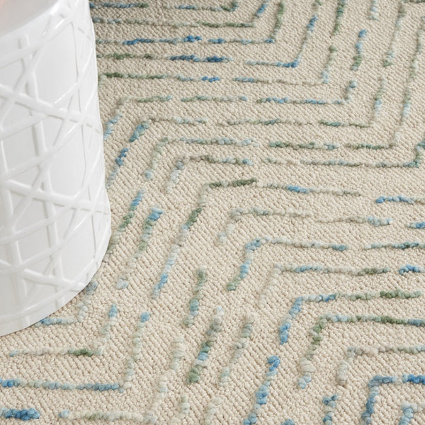 Homeroots 8' Modern Ivory Blue And Green Wool Chevron Area Rug - Perfect For Enhancing Your Home's Style 8' X 10' Wool 553387