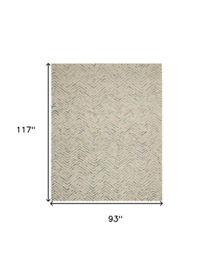 Homeroots 8' Modern Ivory Blue And Green Wool Chevron Area Rug - Perfect For Enhancing Your Home's Style 8' X 10' Wool 553387